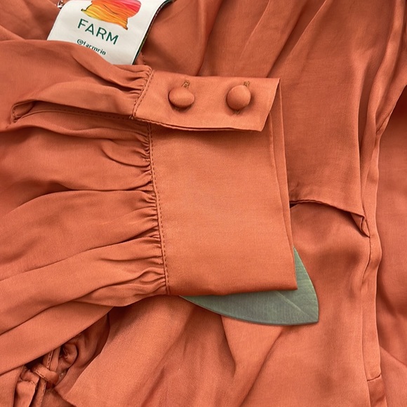 NWT FARM Rio Caramel Cutout Front-Tie Satin Midi Dress Size S - Picture 6 of 6